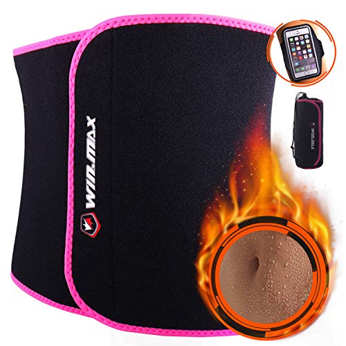 WIN.MAX Faja Reductora,Faja Adelgazante Mujer y Hombre,Faja para Gimnasio de Neopreno, Cinturón Lumbar Abdominal para Sudar y Hacer Deporte,Fitness y Proteger los lumbares (Rosado, L)