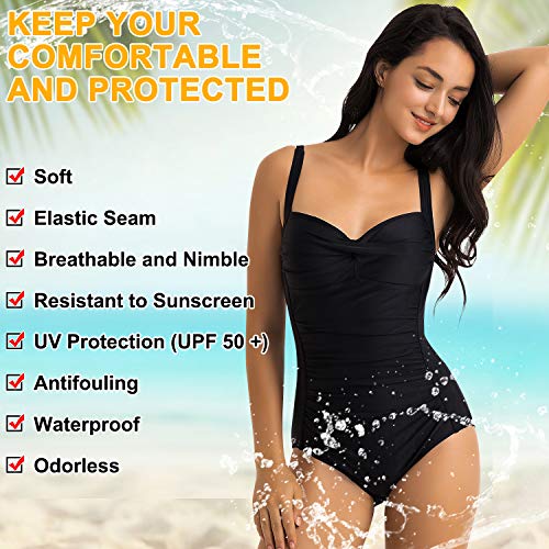 WIN.MAX Traje de baño Acolchado para Reducir Barriga, Traje de baño de Talla Grande para Mujeres Monokinis Vintage Push up (Negro, EU40)