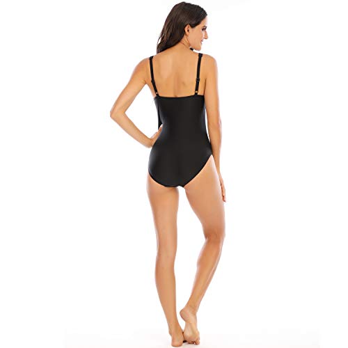 WIN.MAX Traje de baño Acolchado para Reducir Barriga, Traje de baño de Talla Grande para Mujeres Monokinis Vintage Push up (Negro, EU40)