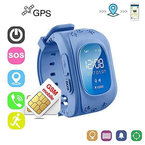 Winnes Reloj Localizador Niños GPS Localizador Niños Pulsera Pulsera Niños Seguridad GPS Reloj Niña GPS Smartwatch Niños Localizador GPS Seguimiento en Tiempo Real,Podómetro(Azulo)