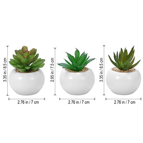 WINOMO 3pcs suculentas decorativas decorativas suculentas artificiales plantas falsas con macetas blancas