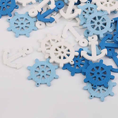 WINOMO - Colgantes de madera en forma de barco, timón y ancla - Adornos decorativos para casa - 100 piezas, color aleatorio