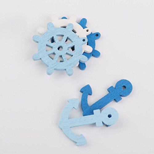 WINOMO - Colgantes de madera en forma de barco, timón y ancla - Adornos decorativos para casa - 100 piezas, color aleatorio