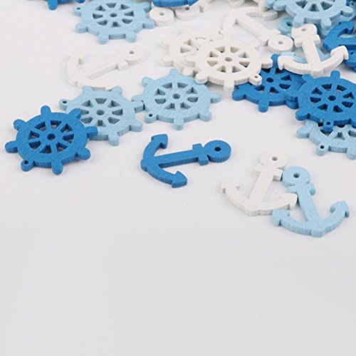 WINOMO - Colgantes de madera en forma de barco, timón y ancla - Adornos decorativos para casa - 100 piezas, color aleatorio