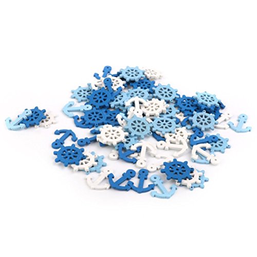 WINOMO - Colgantes de madera en forma de barco, timón y ancla - Adornos decorativos para casa - 100 piezas, color aleatorio