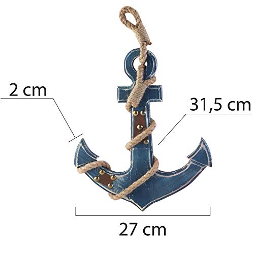 WINOMO Estilo mediterráneo Ancla náutica Azul Colgando de la Pared decoración de la Madera (Azul)