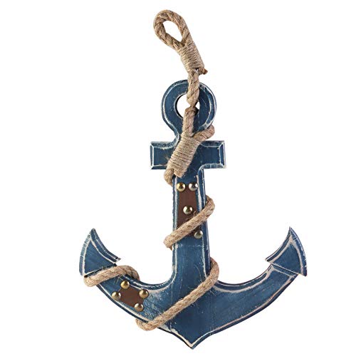 WINOMO Estilo mediterráneo Ancla náutica Azul Colgando de la Pared decoración de la Madera (Azul)