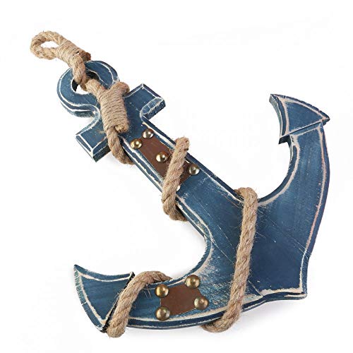 WINOMO Estilo mediterráneo Ancla náutica Azul Colgando de la Pared decoración de la Madera (Azul)