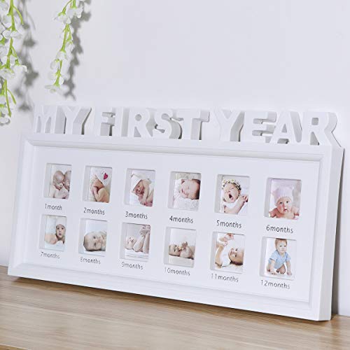 WINOMO My First Year Baby Picture Frame 12 Month Photo Frames Unique Baby Regalos 41x20cm (Blanco)
