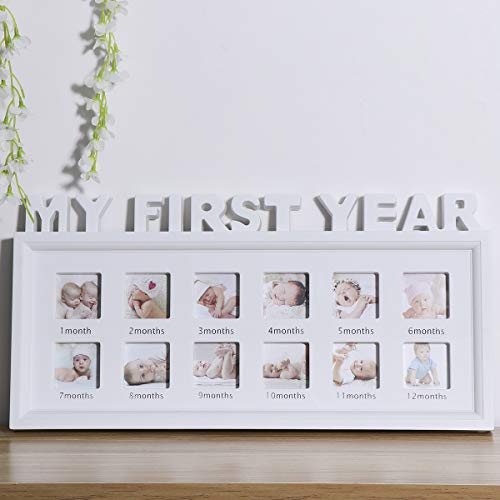 WINOMO My First Year Baby Picture Frame 12 Month Photo Frames Unique Baby Regalos 41x20cm (Blanco)
