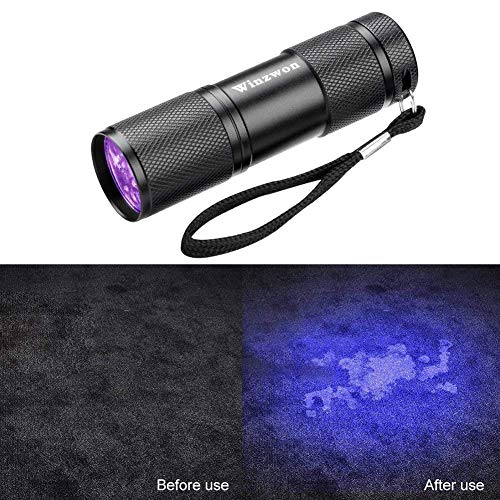 Winzwon 4 Pack Led Ultravioleta Linterna UV flashlight 9 LED Ultravioleta Detectar manchas de orina de mascotas, Luz negra(12 pilas AAA incluidas)