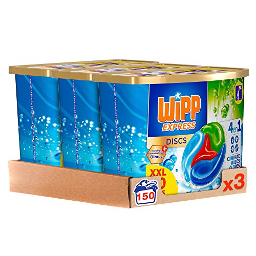 Wipp Express Detergente Antiolores en Cápsulas 50 Discos - Pack de 3, Total: 150D