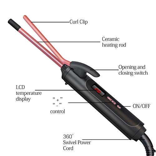 Wirhaut rizador de pelo, de 9 mm de pelo Curling Wand, temperatura 120-220 ℃ ajustable, 10s rápida Calefacción, rizador de pelo profesional con pantalla LED