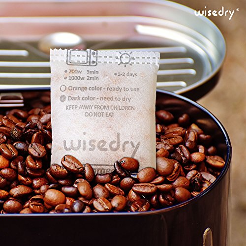 wisedry 50 Gramos[4 Paquetes] Gel De Sílice bolsitas Desecante Reutilizable con Microondas Reactivado rápido En 2mins & Naranja a Verde Que Indicador de Absorción de Humedad Deshumidificador de Grado