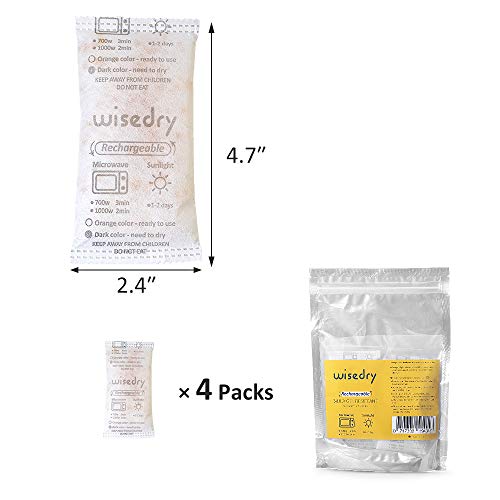 wisedry 50 Gramos[4 Paquetes] Gel De Sílice bolsitas Desecante Reutilizable con Microondas Reactivado rápido En 2mins & Naranja a Verde Que Indicador de Absorción de Humedad Deshumidificador de Grado