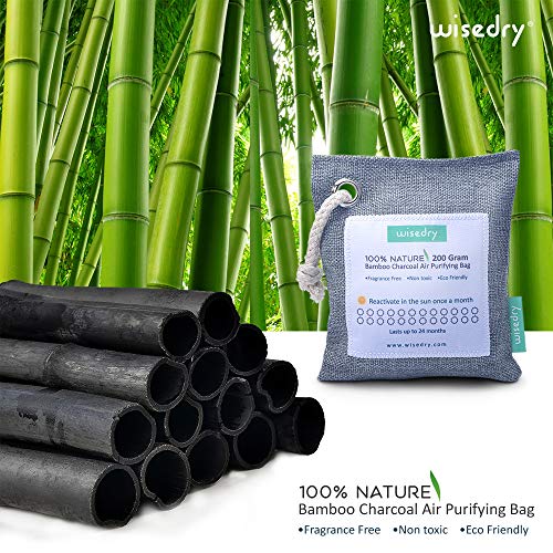 Wisedry Bolsa de Carbón Activo De Bambú, Purificadora de Aire, Ambientador Natural Eficaz y Desodorante para Eliminar los Olores De Armario, Cocina, Zona de Mascotas, etc. (200g)