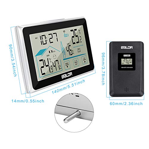 WisFox Estación Meteorológica, Estaciones Meteorológicas del Higrómetro del Termómetro De Digitaces con El Sensor Inalámbrico, Monitor De Temperatura y Humedad con Hora Actual Retroiluminación