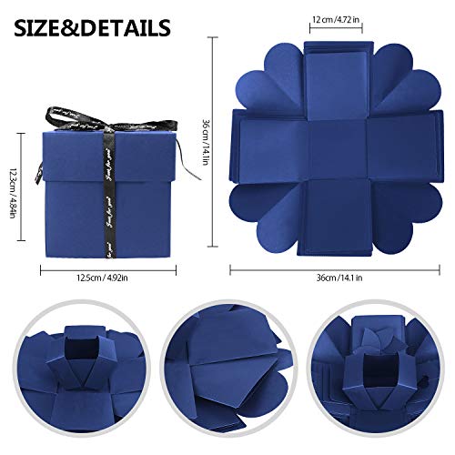 WisFox Explosion Box, Creativo DIY Hecho a Mano Sorpresa Explosión Caja de Regalo, Álbum de Fotos de Scrapbooking Caja de Regalo para Cumpleaños Día de San Valentín Aniversario Navidad (Azul)