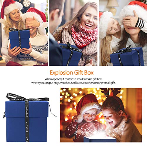 WisFox Explosion Box, Creativo DIY Hecho a Mano Sorpresa Explosión Caja de Regalo, Álbum de Fotos de Scrapbooking Caja de Regalo para Cumpleaños Día de San Valentín Aniversario Navidad (Azul)