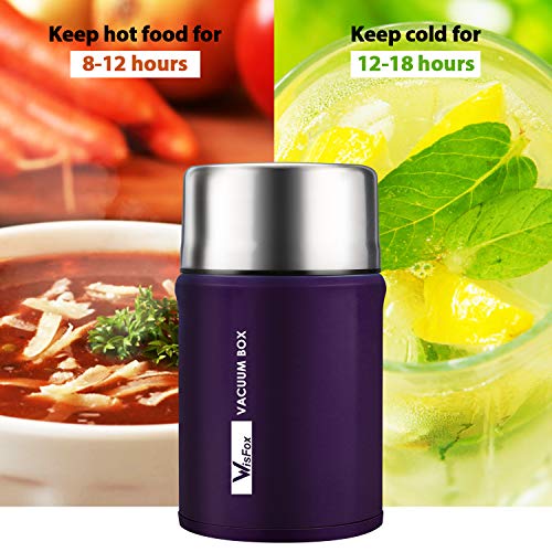 WisFox Termo para Comida 750 ml, Termos Fiambrera Portátil Comida Food Flask Beber y Sopa de Los Niños y Las Comidas de Adultos - Púrpura