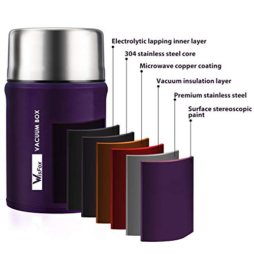 WisFox Termo para Comida 750 ml, Termos Fiambrera Portátil Comida Food Flask Beber y Sopa de Los Niños y Las Comidas de Adultos - Púrpura
