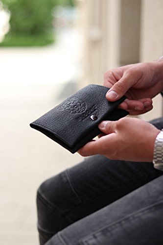 WLDOHO Bolsa de Tabaco para Liar I Cuero Genuino Nappa I Tabaquera con Compartimento para Papeles, Tabaco Suelto, Filtros y Mechero I Estuche Clásico de Accesorios Fumadores Hombres y Mujeres (Negro)