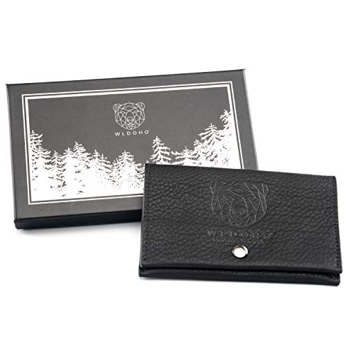 WLDOHO Bolsa de Tabaco para Liar I Cuero Genuino Nappa I Tabaquera con Compartimento para Papeles, Tabaco Suelto, Filtros y Mechero I Estuche Clásico de Accesorios Fumadores Hombres y Mujeres (Negro)