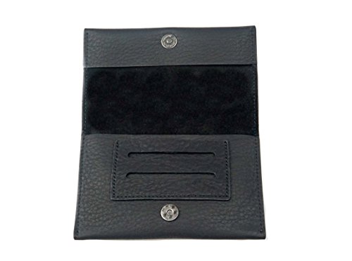 WLDOHO Bolsa de Tabaco para Liar I Cuero Genuino Nappa I Tabaquera con Compartimento para Papeles, Tabaco Suelto, Filtros y Mechero I Estuche Clásico de Accesorios Fumadores Hombres y Mujeres (Negro)