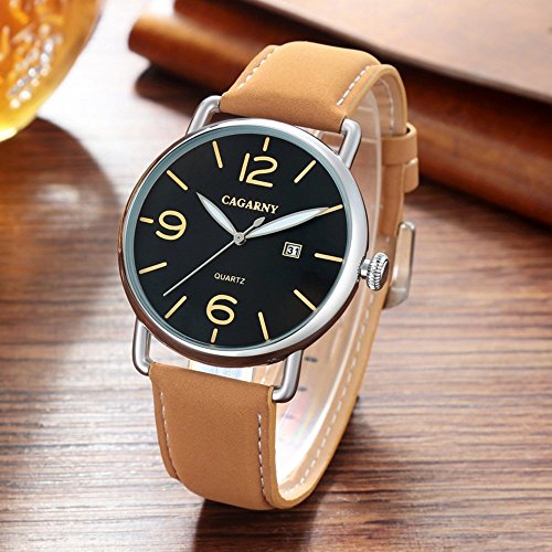 WLG Reloj de hombre de moda, reloj de estudiante, reloj de cuarzo, gabardina Living Living redonda, esfera de aleación de movimiento de cuarzo, reloj de moda, relojes de cuarzo con banda de cuero, oc