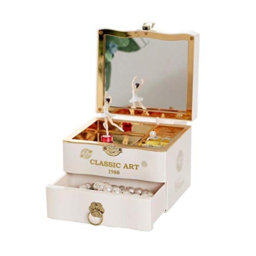 WLGQ Joyero de Almacenamiento clásico y Elegante Caja de música de Danza giratoria Creativa (Color: Blanco)
