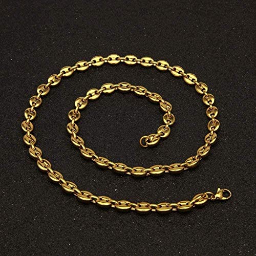 WLHLFL Collar Cadenas de Granos de café Collares Acero Inoxidable 8Mm Cadenas de Nariz de Cerdo Pulseras Joyas Punk Hip Hop Collar Hecho a Mano Conjunto para Mujeres Hombres Regalo