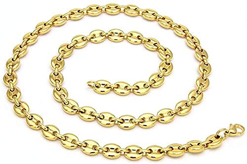 WLHLFL Collar Cadenas de Granos de café Collares Acero Inoxidable 8Mm Cadenas de Nariz de Cerdo Pulseras Joyas Punk Hip Hop Collar Hecho a Mano Conjunto para Mujeres Hombres Regalo