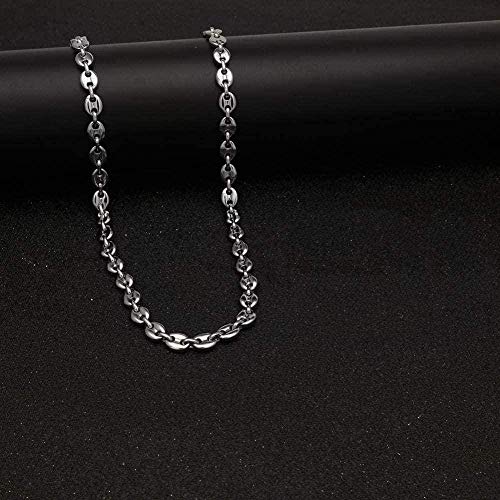 WLHLFL Collar Cadenas de Granos de café Collares Acero Inoxidable 8Mm Cadenas de Nariz de Cerdo Pulseras Joyas Punk Hip Hop Collar Hecho a Mano Conjunto para Mujeres Hombres Regalo