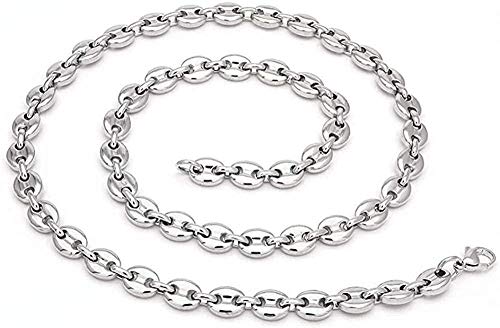 WLHLFL Collar Cadenas de Granos de café Collares Acero Inoxidable 8Mm Cadenas de Nariz de Cerdo Pulseras Joyas Punk Hip Hop Collar Hecho a Mano Conjunto para Mujeres Hombres Regalo