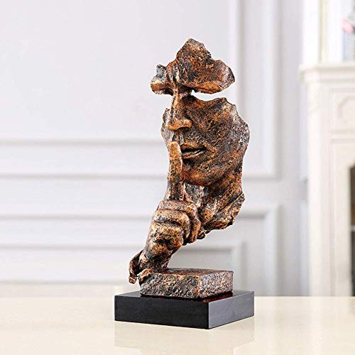 WLVG El Silencio es Estatua de Oro, Escultura Abstracta de Resina Creativa, estatuilla de Arte Moderno para Oficina, decoración del hogar Plateado 13 * 12,5 * 34 cm