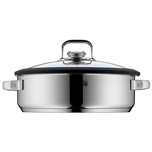 WMF Vitalis Fuente redondo de cocción al vapor, tapa de cristal con borde de silicona, termómetro, aroma cromargan, acero inoxidable pulido, inducción lavavajillas, 28 cm, 5 L