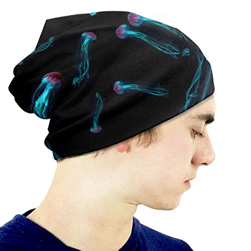 Wodann Fondo de medusas Ortiga de mar japonesa (Chrysaora Pacifica) Medusas venenosas. Gorro de algodón con efecto de luz azul neón brillante para gorro infantil lindo bebé niño/niña suave