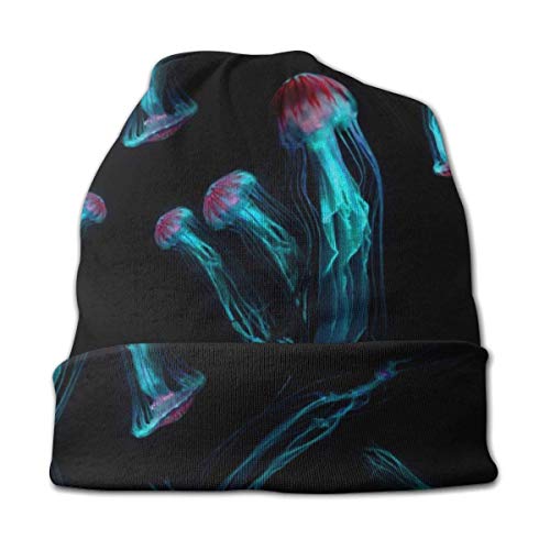Wodann Fondo de medusas Ortiga de mar japonesa (Chrysaora Pacifica) Medusas venenosas. Gorro de algodón con efecto de luz azul neón brillante para gorro infantil lindo bebé niño/niña suave