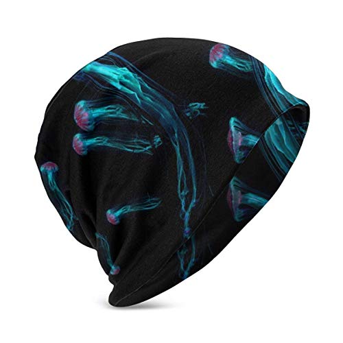 Wodann Fondo de medusas Ortiga de mar japonesa (Chrysaora Pacifica) Medusas venenosas. Gorro de algodón con efecto de luz azul neón brillante para gorro infantil lindo bebé niño/niña suave