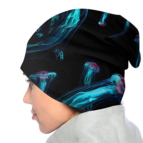 Wodann Fondo de medusas Ortiga de mar japonesa (Chrysaora Pacifica) Medusas venenosas. Gorro de algodón con efecto de luz azul neón brillante para gorro infantil lindo bebé niño/niña suave