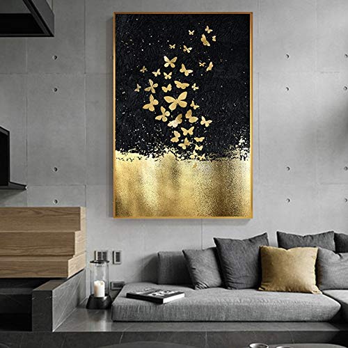 wojinbao Pintura sobre lienzoAbstract Golden Butterfly Dancing In The Sky Canvas ng Wall Art Picture for Living Room Home Decor