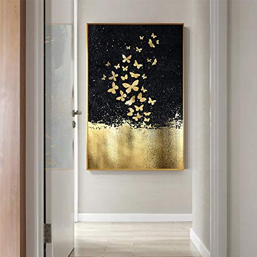 wojinbao Pintura sobre lienzoAbstract Golden Butterfly Dancing In The Sky Canvas ng Wall Art Picture for Living Room Home Decor