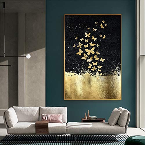 wojinbao Pintura sobre lienzoAbstract Golden Butterfly Dancing In The Sky Canvas ng Wall Art Picture for Living Room Home Decor