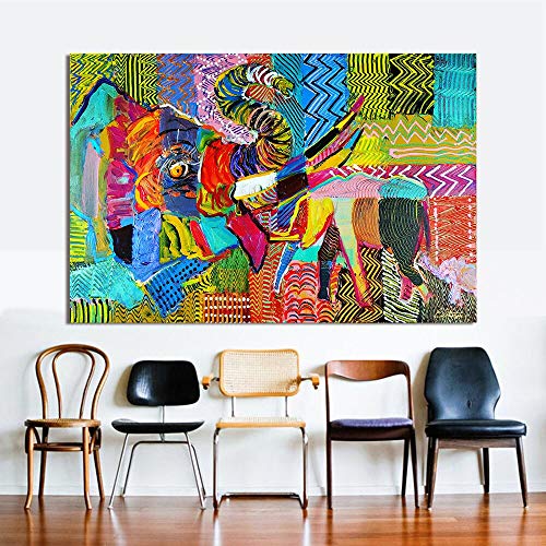 wojinbao Pintura sobre lienzoArte de la Pared Decoración Óleo sobre Lienzo ngs Elefante Salvaje y bebé Resumen para Sala de Estar