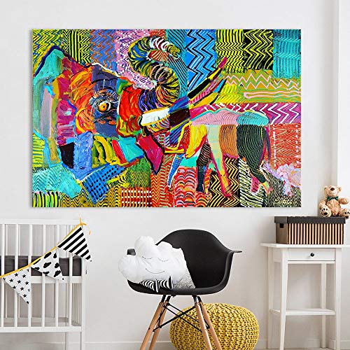 wojinbao Pintura sobre lienzoArte de la Pared Decoración Óleo sobre Lienzo ngs Elefante Salvaje y bebé Resumen para Sala de Estar