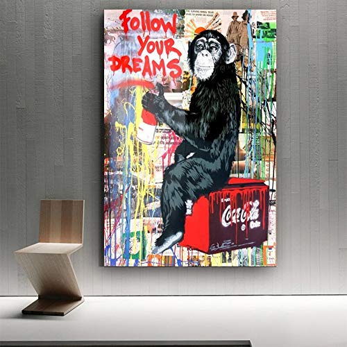 wojinbao Pintura sobre lienzoFollow Your Dreams Orangutan Canvas ngs Street Wall Graffiti Art Pop Art Canvas Prints for Living Room Cuadros Decor