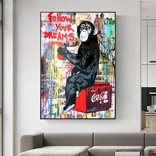 wojinbao Pintura sobre lienzoFollow Your Dreams Orangutan Canvas ngs Street Wall Graffiti Art Pop Art Canvas Prints for Living Room Cuadros Decor