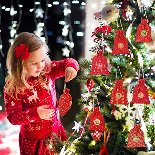 WOKKOL Bolsa de Regalo Navidad, Calendario Adviento, Calendario Adviento Navidad, 24 Calendario de Adviento, Bricolaje Calendario Adviento, Decoración Navideña para el Hogar(24PCS -8Patrones)