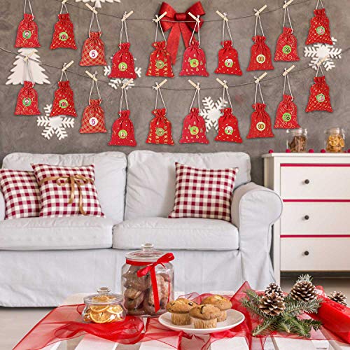 WOKKOL Bolsa de Regalo Navidad, Calendario Adviento, Calendario Adviento Navidad, 24 Calendario de Adviento, Bricolaje Calendario Adviento, Decoración Navideña para el Hogar(24PCS -8Patrones)