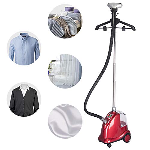 WOLTU Plancha de Vapor Vertical Altura Ajustable Profesional Plancha Ropa Vapor de 2200W, 3L Continuo de Alta Potencia Plástico con Cepillo y Perchas Rojo DG004rt